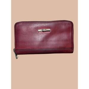 Longchamp Vintage Burgundy Leather Zip Wallet EUC